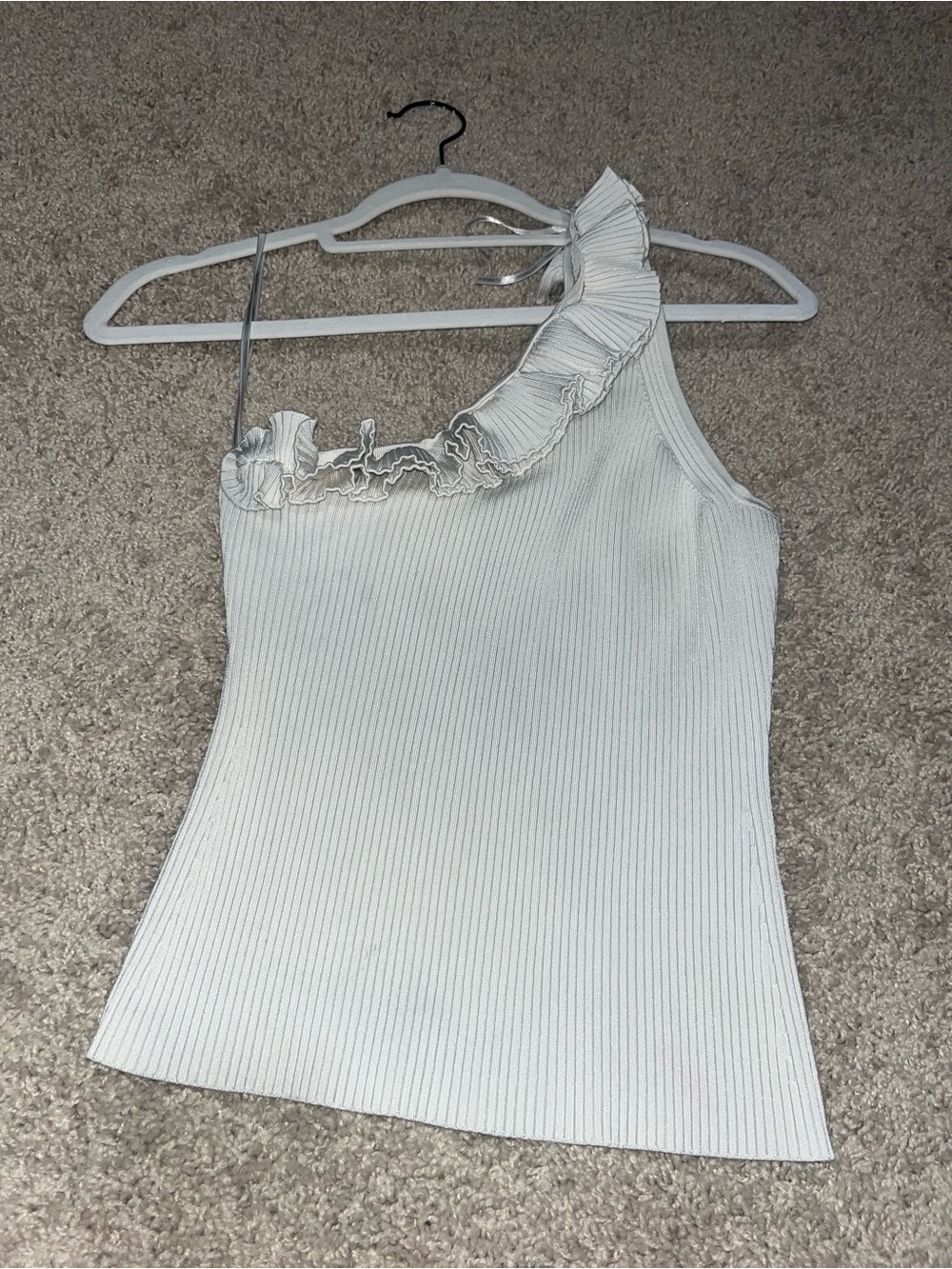 Zimmermann One-Shoulder Ruffle Ribbed Tank - White